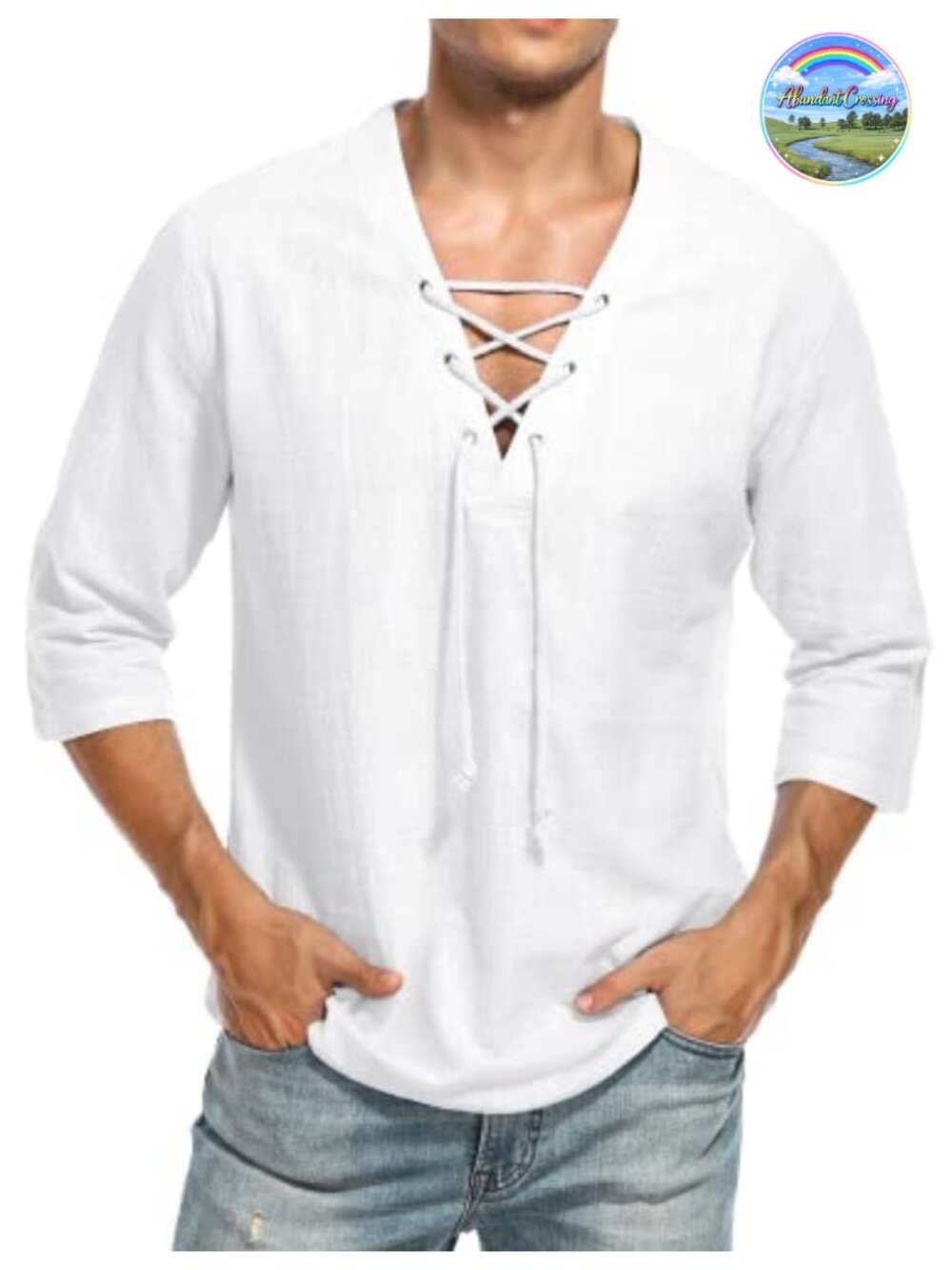 Mens Cotton Linen Shirt Short Sleeve V Neck Lace Up Beach Yoga Summer Top